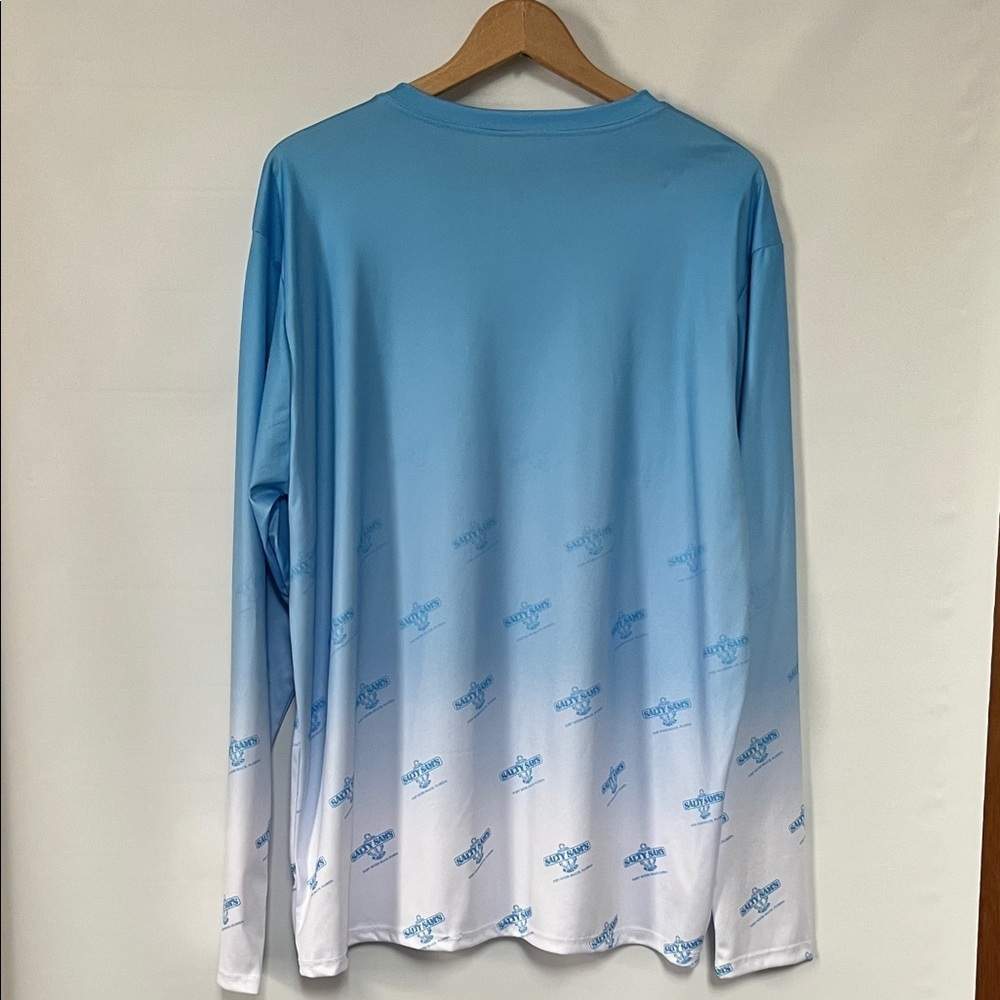 SALTY SAM's Men's Logo Performance Blue and White Long Sleeve Shirt Sz M NWT - Picture 3 of 10